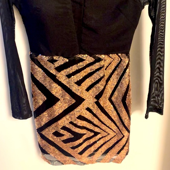 Sheer Black and Gold Sequins Dress - Picture 3 of 3